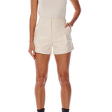 Ivory vegan leather, high-waisted short with a pleated front & side & back pockets