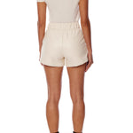 Ivory vegan leather, high-waisted short with a pleated front & side & back pockets