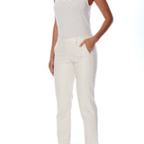 Vegan leather trouser with a medium rise, belt loops, slightly cropped cut and side pockets in ivory