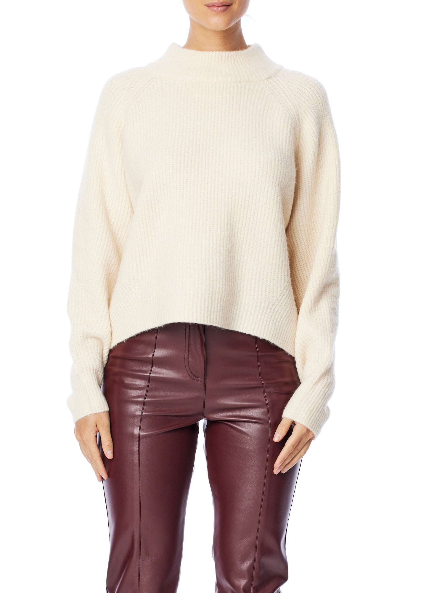 mock turtleneck sweater with stitch detailing, long sleeves and an easy, relaxed fit in creme